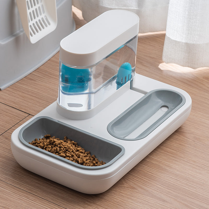 KFX-5249853 Automatic Cat Feeder and Water Dispenser with Double Bowl Design, 1500ml Capacity, Snow Mountain White and Starry Blue