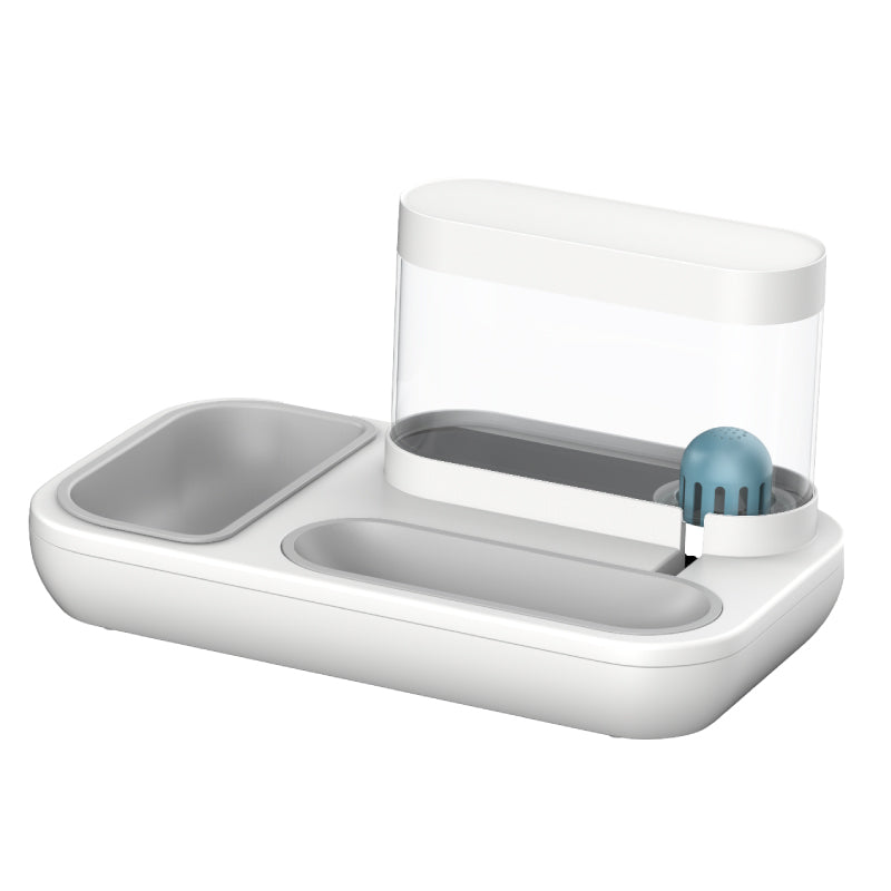 KFX-5249853 Automatic Cat Feeder and Water Dispenser with Double Bowl Design, 1500ml Capacity, Snow Mountain White and Starry Blue