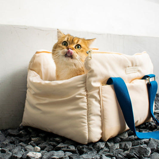 KFX-5250109 Portable Cat Carrier Bag - Soft Peach Skin Velvet with Spray Gum Cotton Filling, 45 x 35 x 26.5 cm