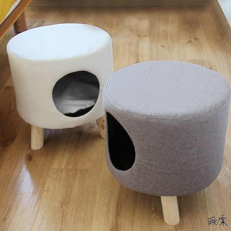 KFX-5250493 Dual-Use Cat Nest Bench in Gray and Milky White for Cats Under 16 Jin