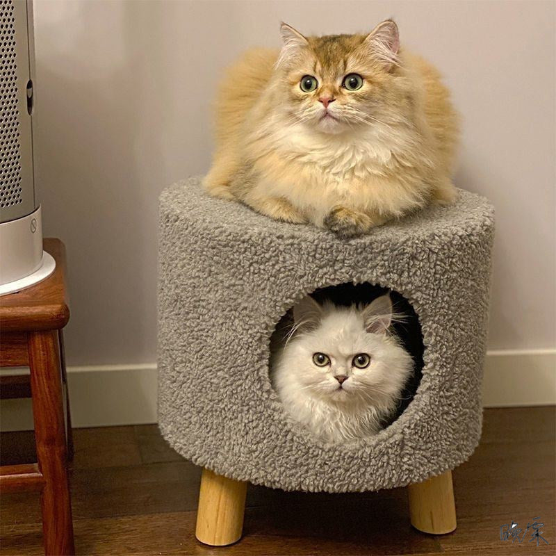 KFX-5250493 Dual-Use Cat Nest Bench in Gray and Milky White for Cats Under 16 Jin