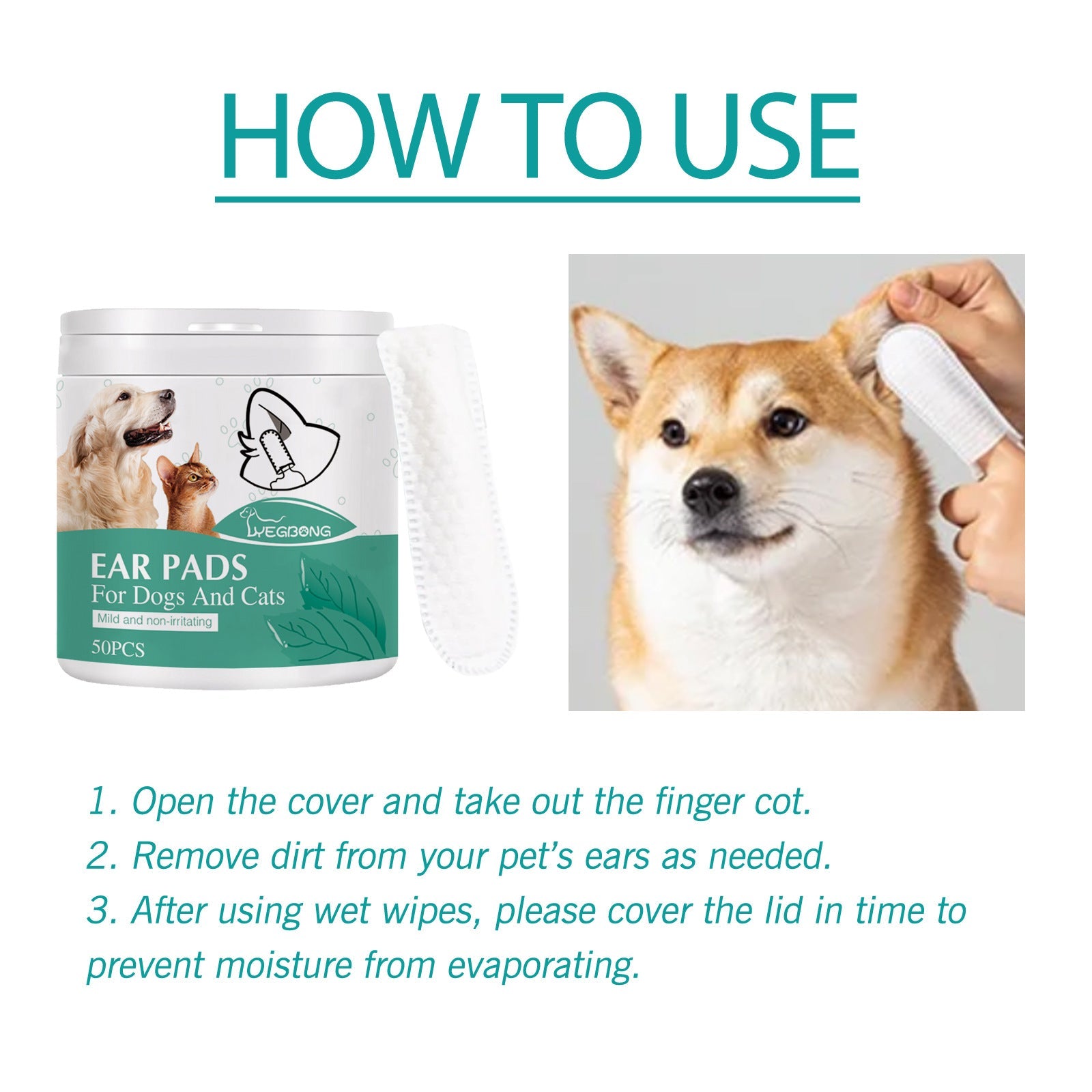 KFX-5251517 Ear Cleaning Finger Stall for Pet Care - 50 Cotton Cloth Tips for Dogs and Cats
