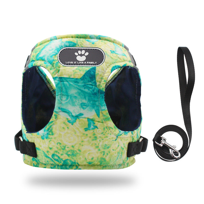 KFX-5252925 Pure Cotton Dog Vest Chest Strap in Blue, Green, and Yellow Ocean Colors