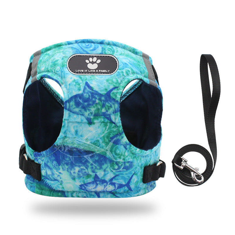 KFX-5252925 Pure Cotton Dog Vest Chest Strap in Blue, Green, and Yellow Ocean Colors