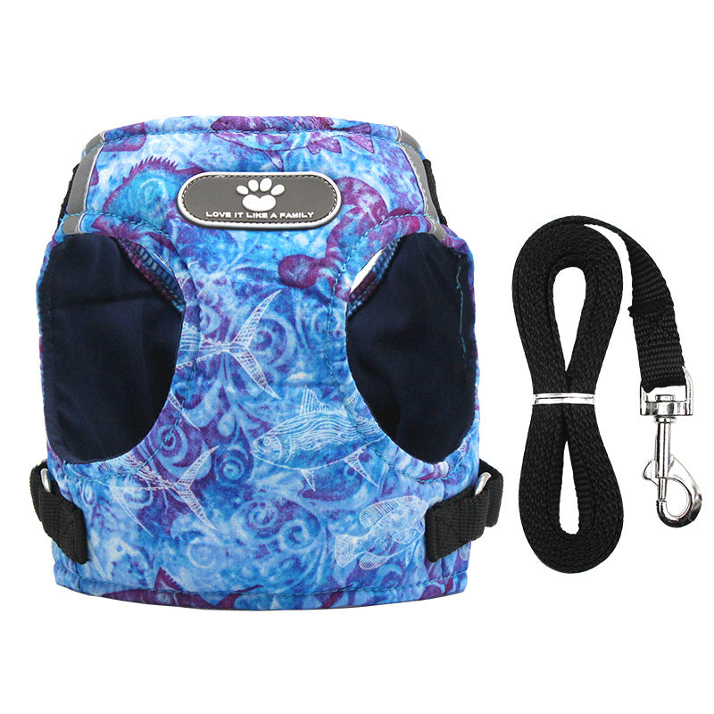 KFX-5252925 Pure Cotton Dog Vest Chest Strap in Blue, Green, and Yellow Ocean Colors