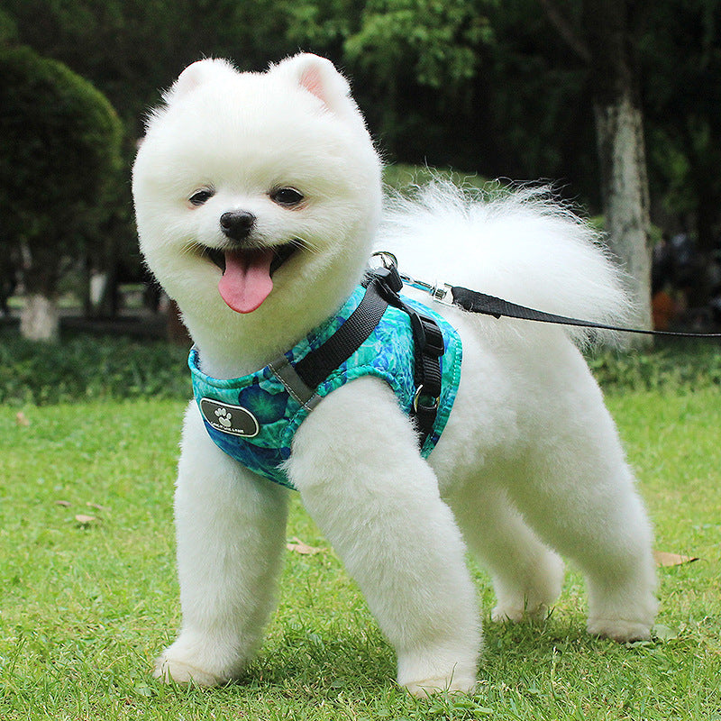 KFX-5252925 Pure Cotton Dog Vest Chest Strap in Blue, Green, and Yellow Ocean Colors