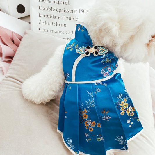 KFX-5254205 Red and Blue Cheongsam Style Pet Clothes for Dogs - Traditional Chinese Design