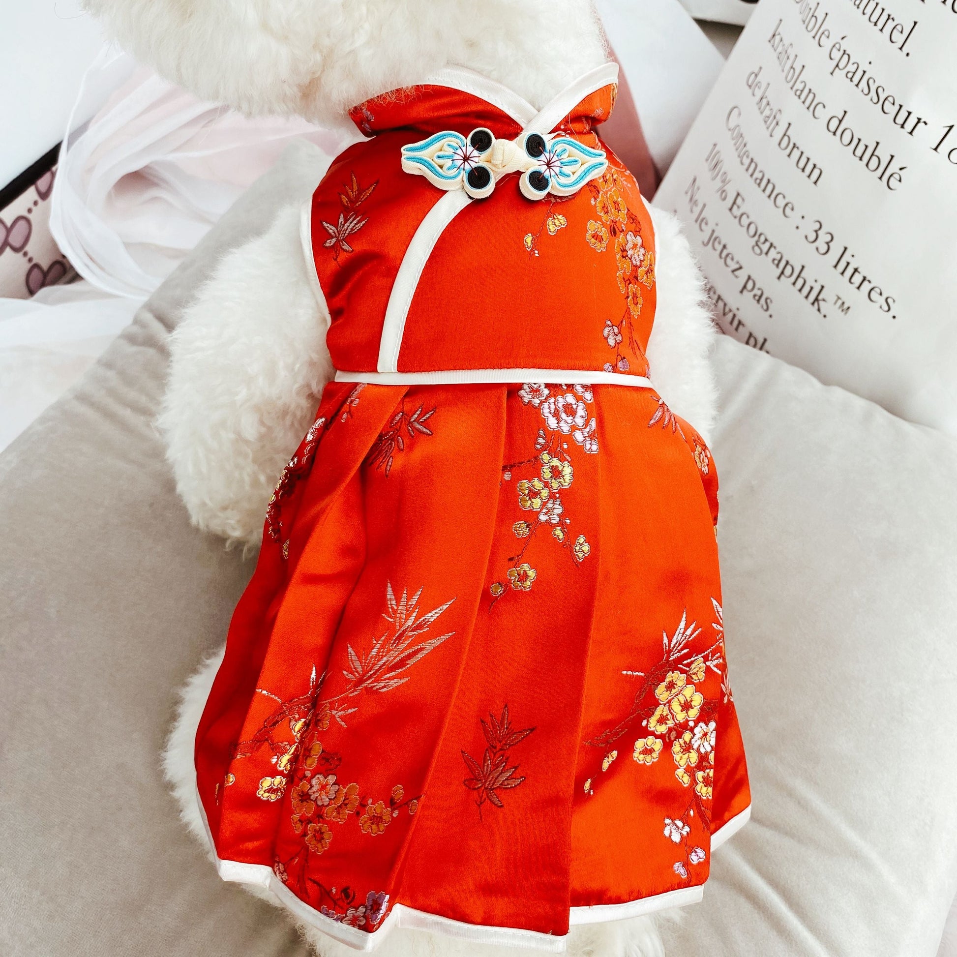 KFX-5254205 Red and Blue Cheongsam Style Pet Clothes for Dogs - Traditional Chinese Design
