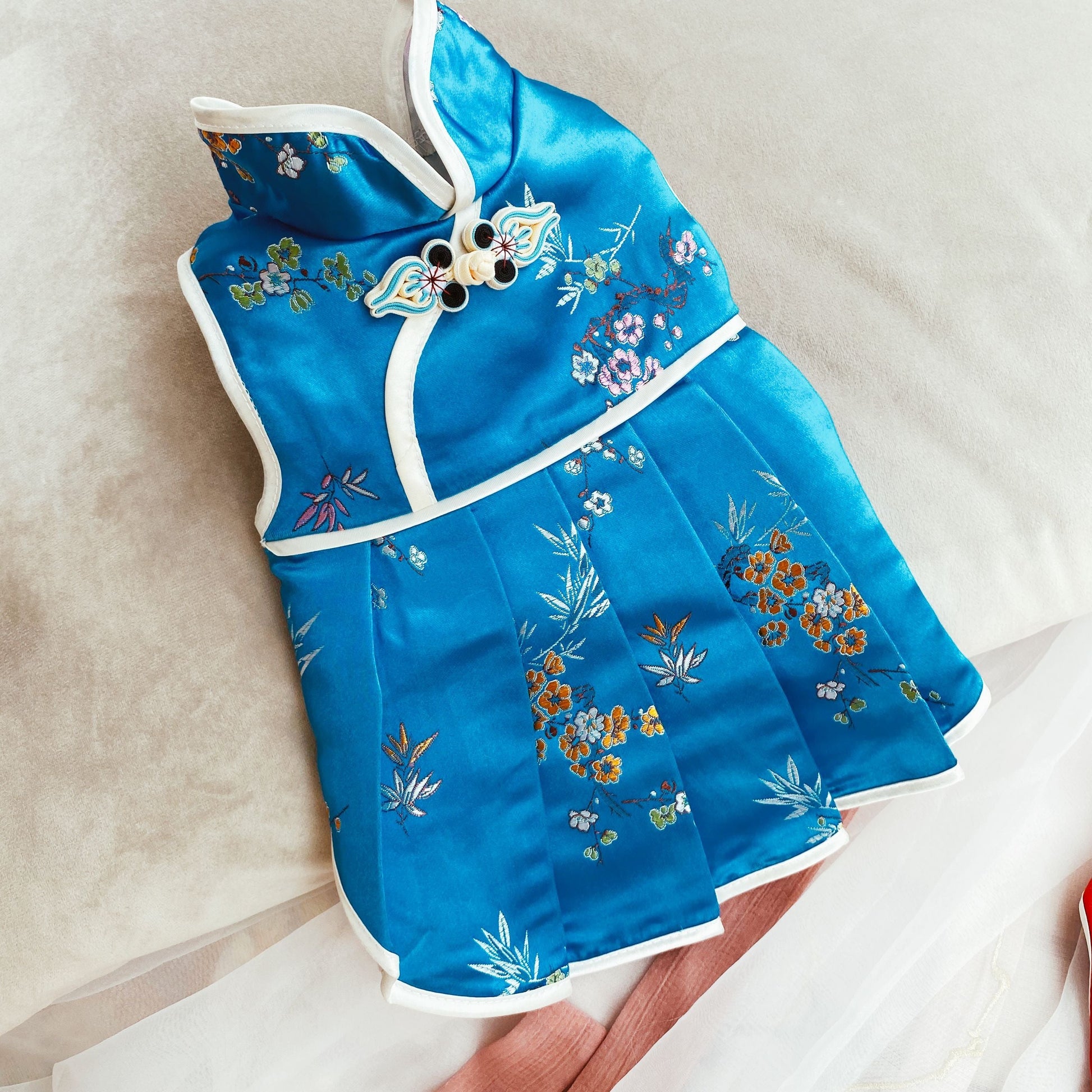 KFX-5254205 Red and Blue Cheongsam Style Pet Clothes for Dogs - Traditional Chinese Design