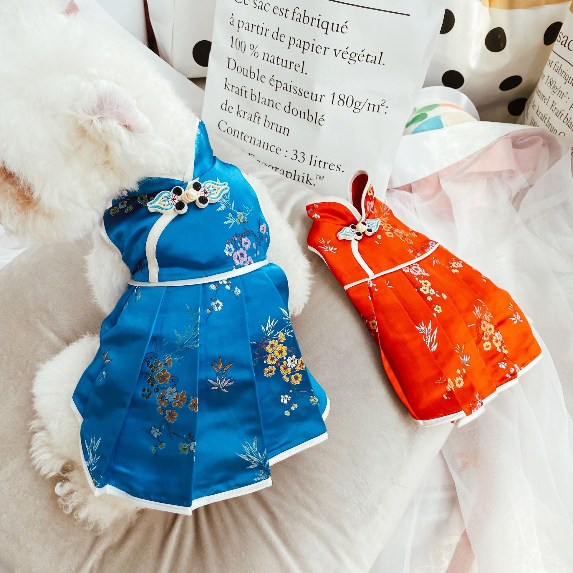 KFX-5254205 Red and Blue Cheongsam Style Pet Clothes for Dogs - Traditional Chinese Design