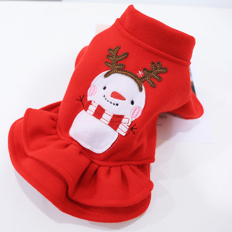 KFX-5257789 Red Christmas Princess Skirt for Dogs - Cotton Winter Apparel, Sizes XS to XL