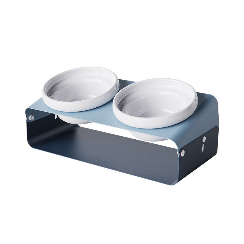 KFX-5259581 Ceramic Anti-Spill Double Bowl with Slanting Design and Iron Stand