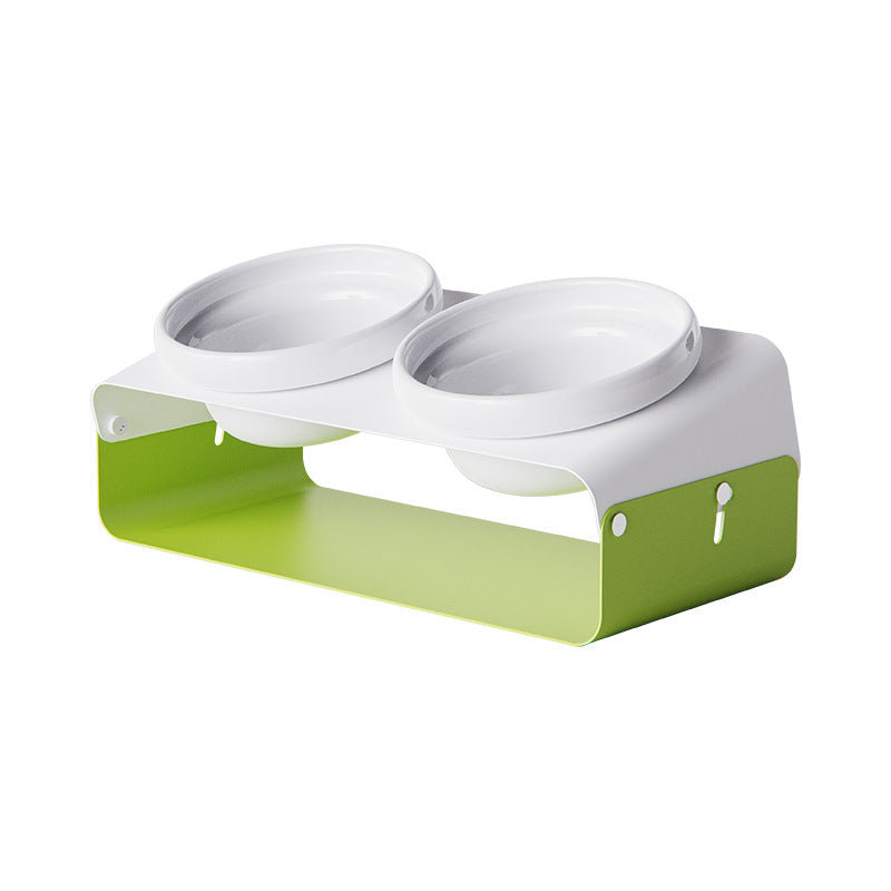KFX-5259581 Ceramic Anti-Spill Double Bowl with Slanting Design and Iron Stand