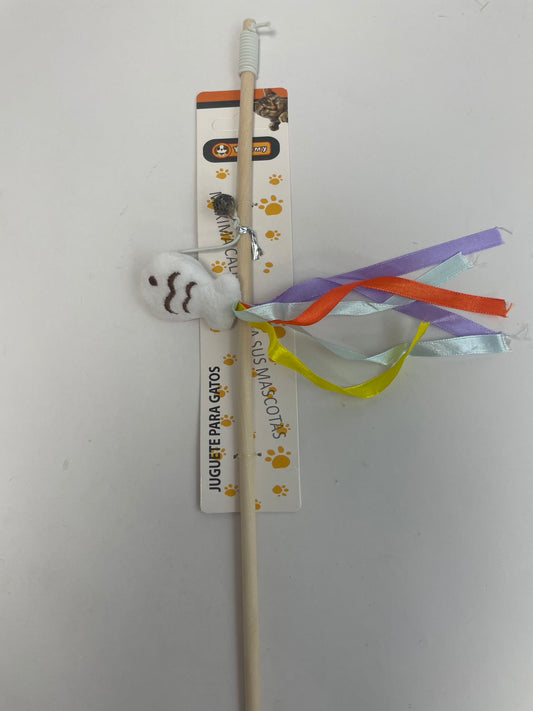 KFX-5260221 Cat Teaser with Wooden Pole and Doll Ribbon for Playtime Fun