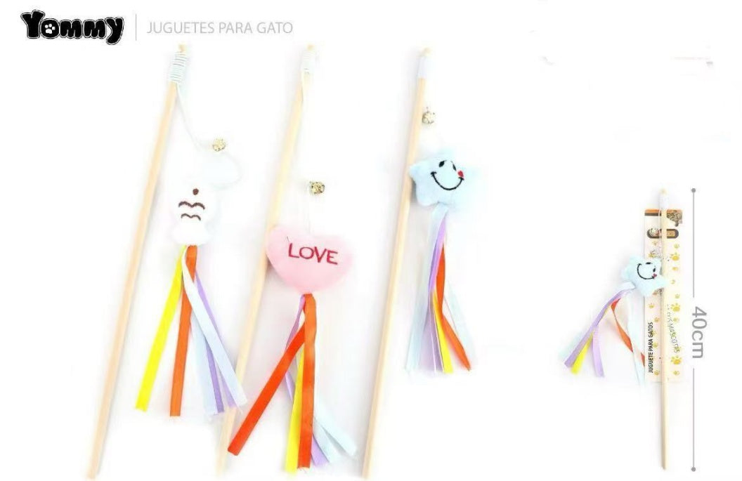 KFX-5260221 Cat Teaser with Wooden Pole and Doll Ribbon for Playtime Fun