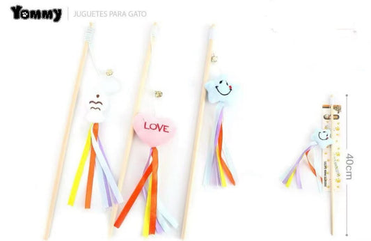 KFX-5260221 Cat Teaser with Wooden Pole and Doll Ribbon for Playtime Fun