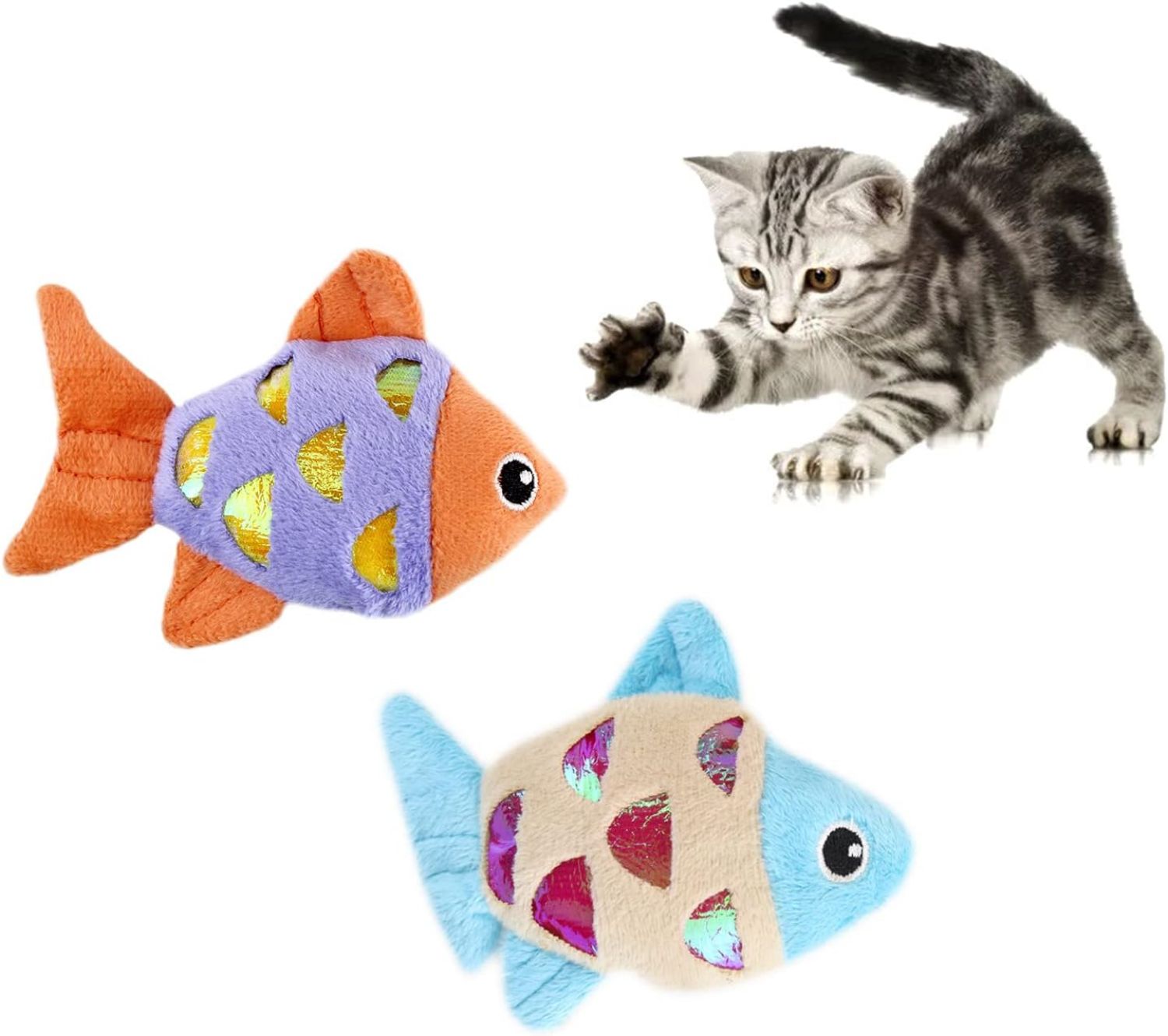 KFX-5262653 Interactive Cat Fish Toys with Crinkle Paper and Catnip - Soft Plush for Chewing and Dental Health