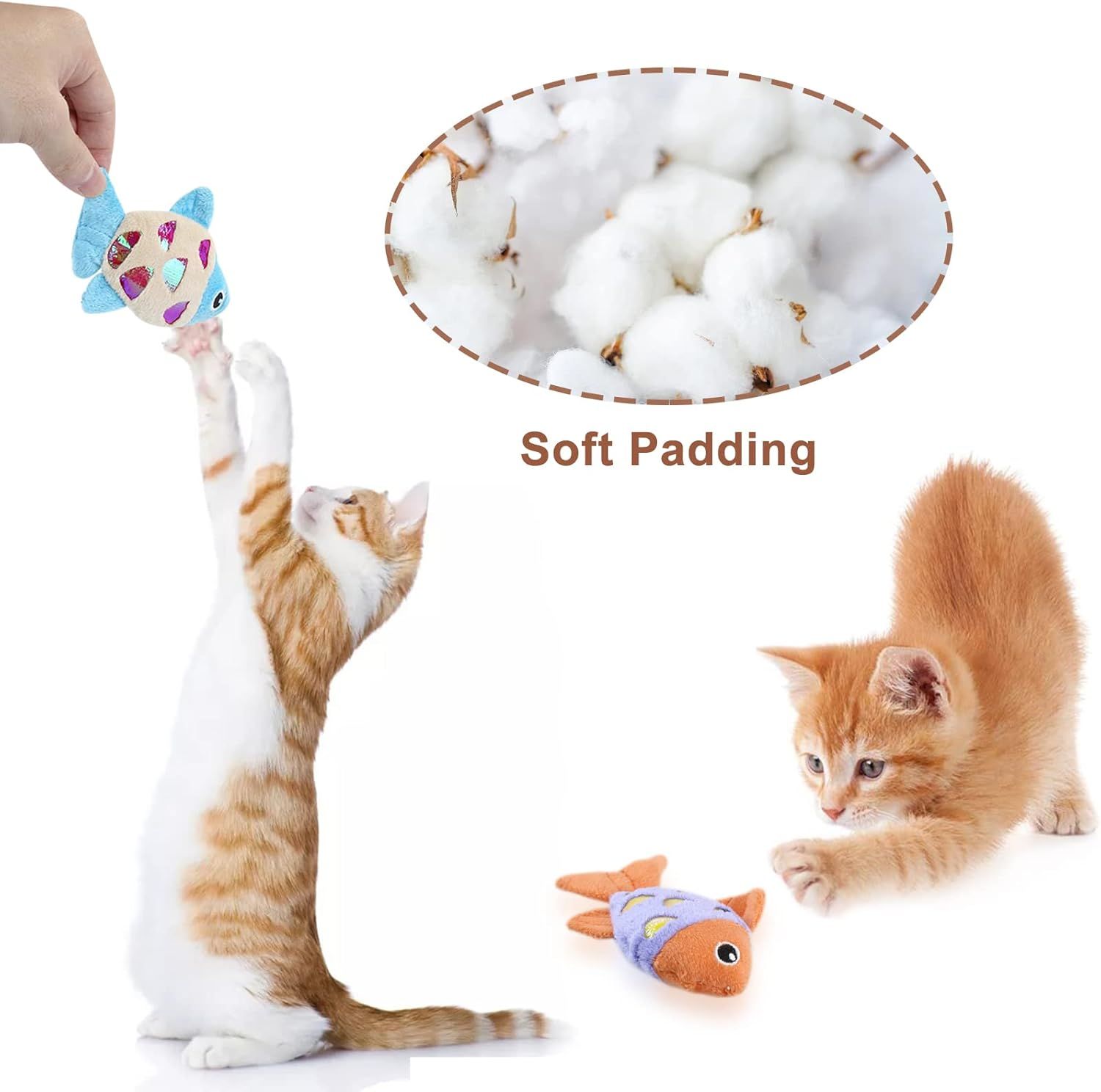 KFX-5262653 Interactive Cat Fish Toys with Crinkle Paper and Catnip - Soft Plush for Chewing and Dental Health