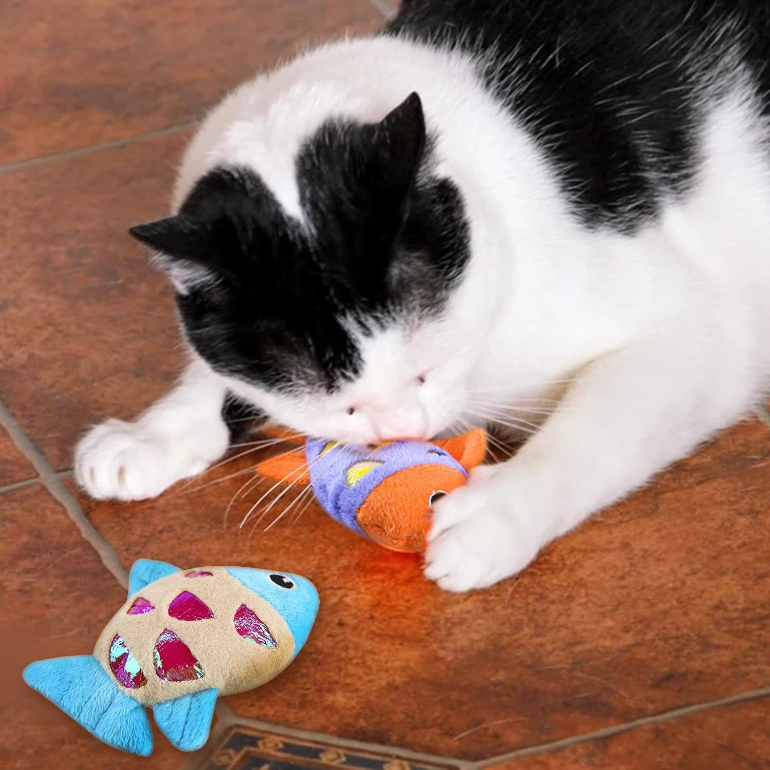 KFX-5262653 Interactive Cat Fish Toys with Crinkle Paper and Catnip - Soft Plush for Chewing and Dental Health