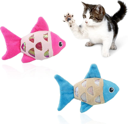 KFX-5262653 Interactive Cat Fish Toys with Crinkle Paper and Catnip - Soft Plush for Chewing and Dental Health