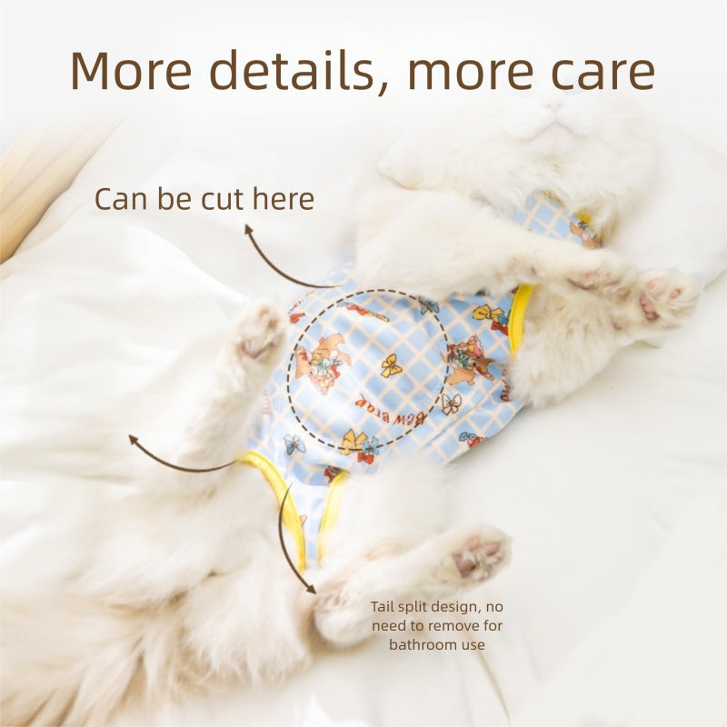KFX-5263933 Cute Recovery Suit for Small Dogs and Cats - Anti-Licking Belly Wrap with Bear and Rabbit Patterns