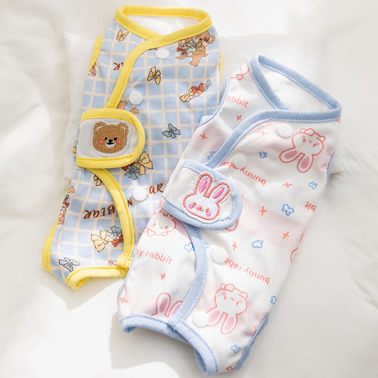KFX-5263933 Cute Recovery Suit for Small Dogs and Cats - Anti-Licking Belly Wrap with Bear and Rabbit Patterns