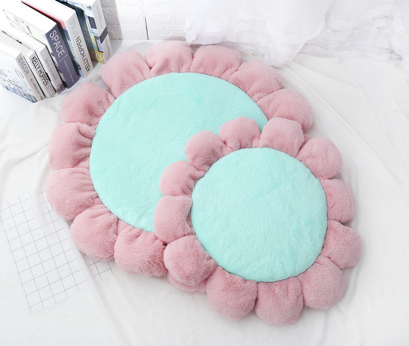 KFX-5267005 Soft Waxy Rabbit Velvet Pet Mat - Stylish Flower Design, Available in Four Colors and Three Sizes