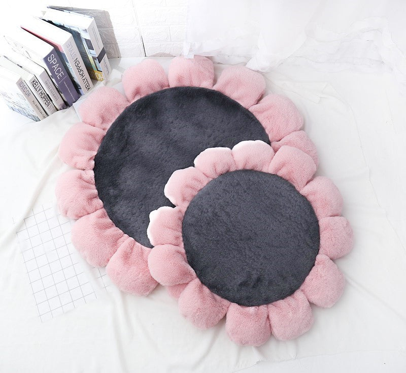 KFX-5267005 Soft Waxy Rabbit Velvet Pet Mat - Stylish Flower Design, Available in Four Colors and Three Sizes