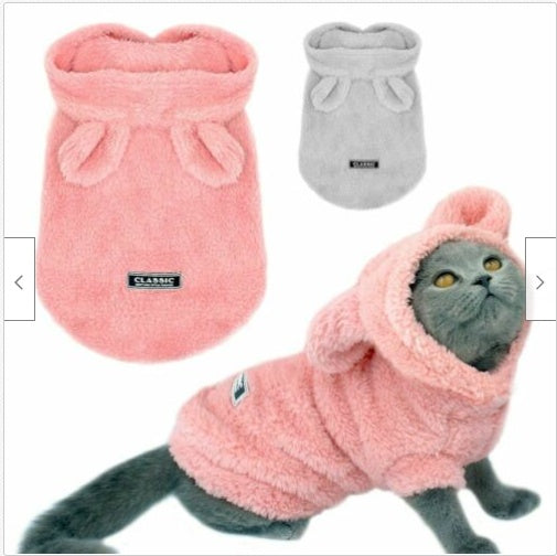 KFX-5269309 Cozy Cotton Plush Cat Outfit in Pink and Grey - Multiple Sizes Available