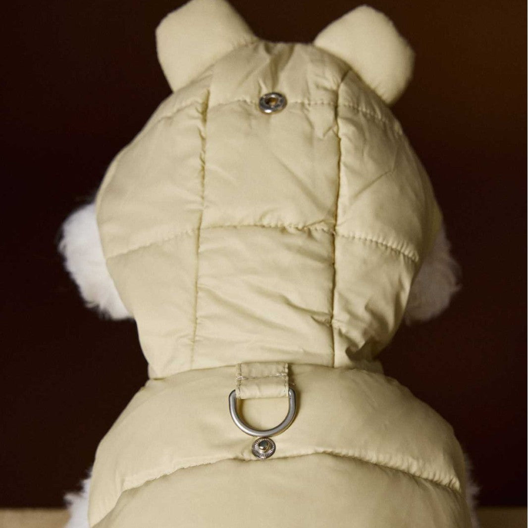 KFX-5269693 Beige and Gray Sleeveless Hooded Down Vest for Pets, Casual Polyester Apparel