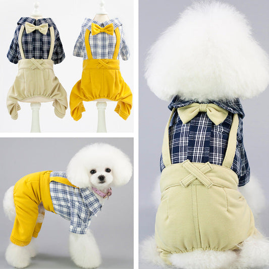 KFX-5270717 Stylish Cotton Dog Clothes for Spring and Summer – Yellow & Khaki, Sizes S to XXL