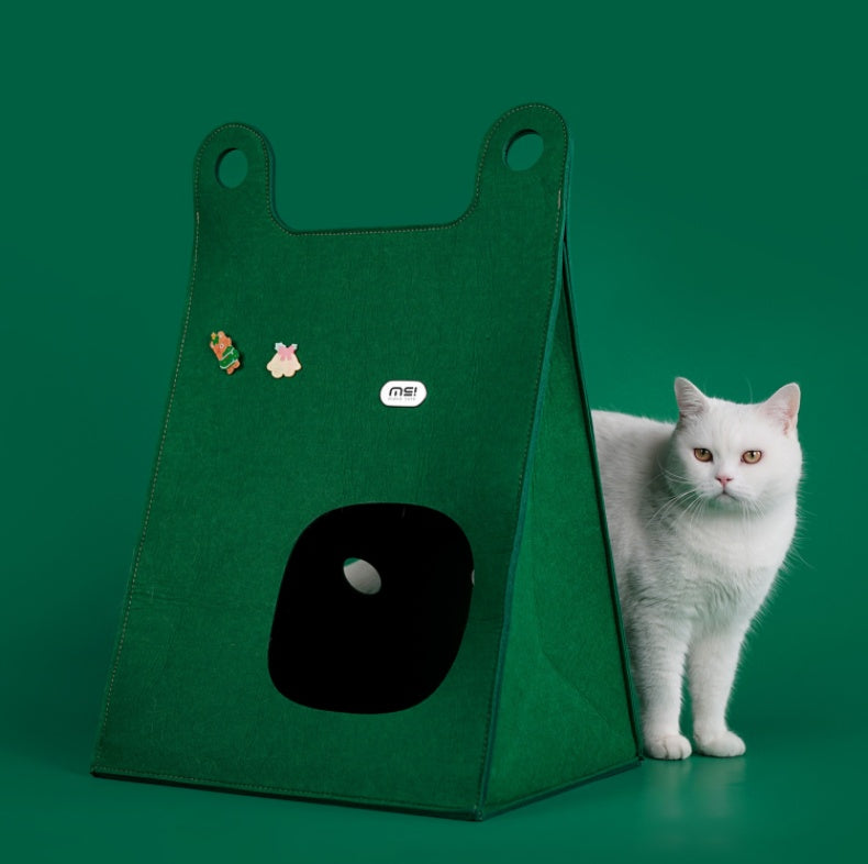 KFX-5271101 All-Weather Cat House in Khaki and Green with Multi-Functional Design