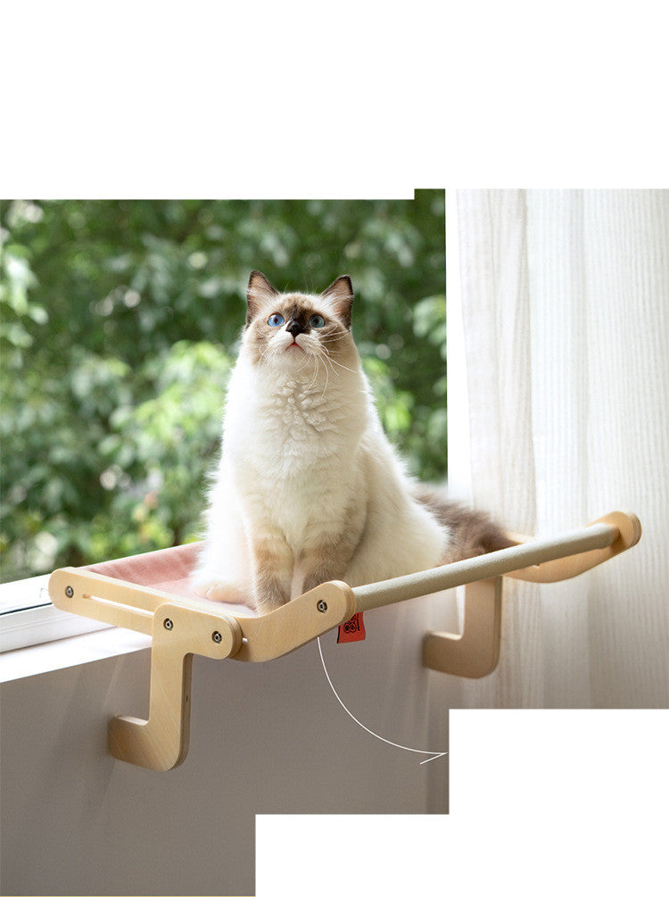 KFX-5272509 Cat Hanging Bed for Balcony or Window - Wooden Cat Hammock with Grey Powder Finish, 470x395x215MM