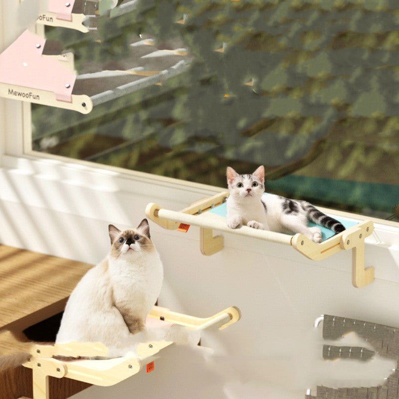 KFX-5272509 Cat Hanging Bed for Balcony or Window - Wooden Cat Hammock with Grey Powder Finish, 470x395x215MM