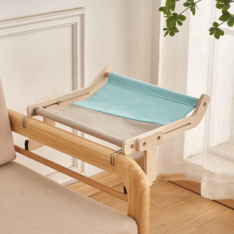 KFX-5272509 Cat Hanging Bed for Balcony or Window - Wooden Cat Hammock with Grey Powder Finish, 470x395x215MM