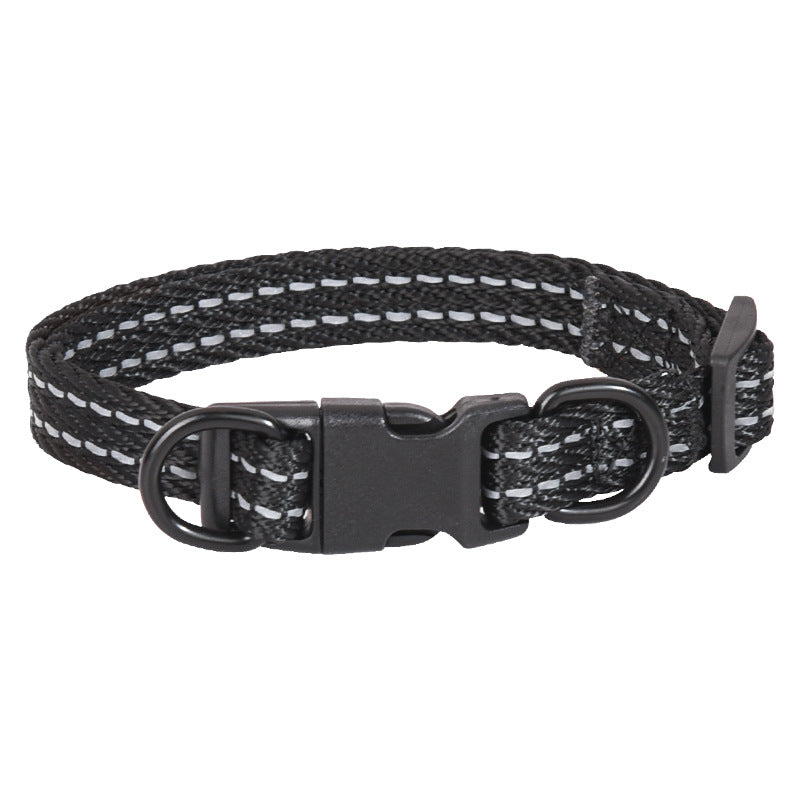 KFX-5272893 Reflective Nylon Dog Collar with Double D Ring Release in Blue, Black, Khaki, and Gray
