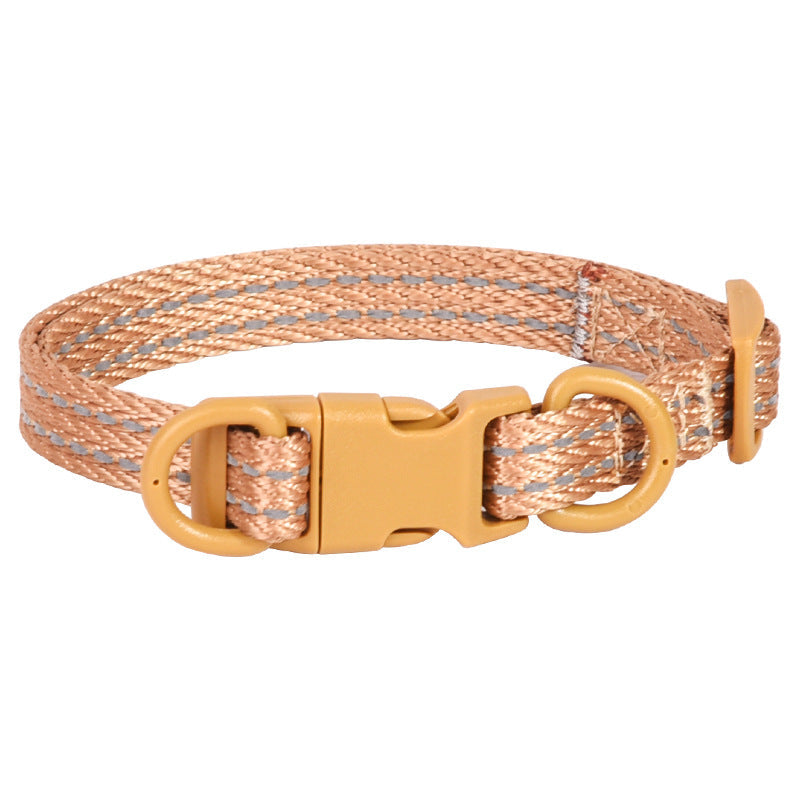 KFX-5272893 Reflective Nylon Dog Collar with Double D Ring Release in Blue, Black, Khaki, and Gray