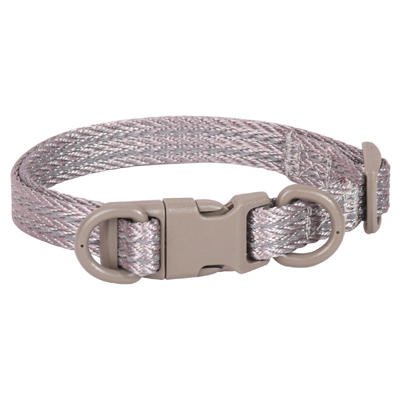 KFX-5272893 Reflective Nylon Dog Collar with Double D Ring Release in Blue, Black, Khaki, and Gray
