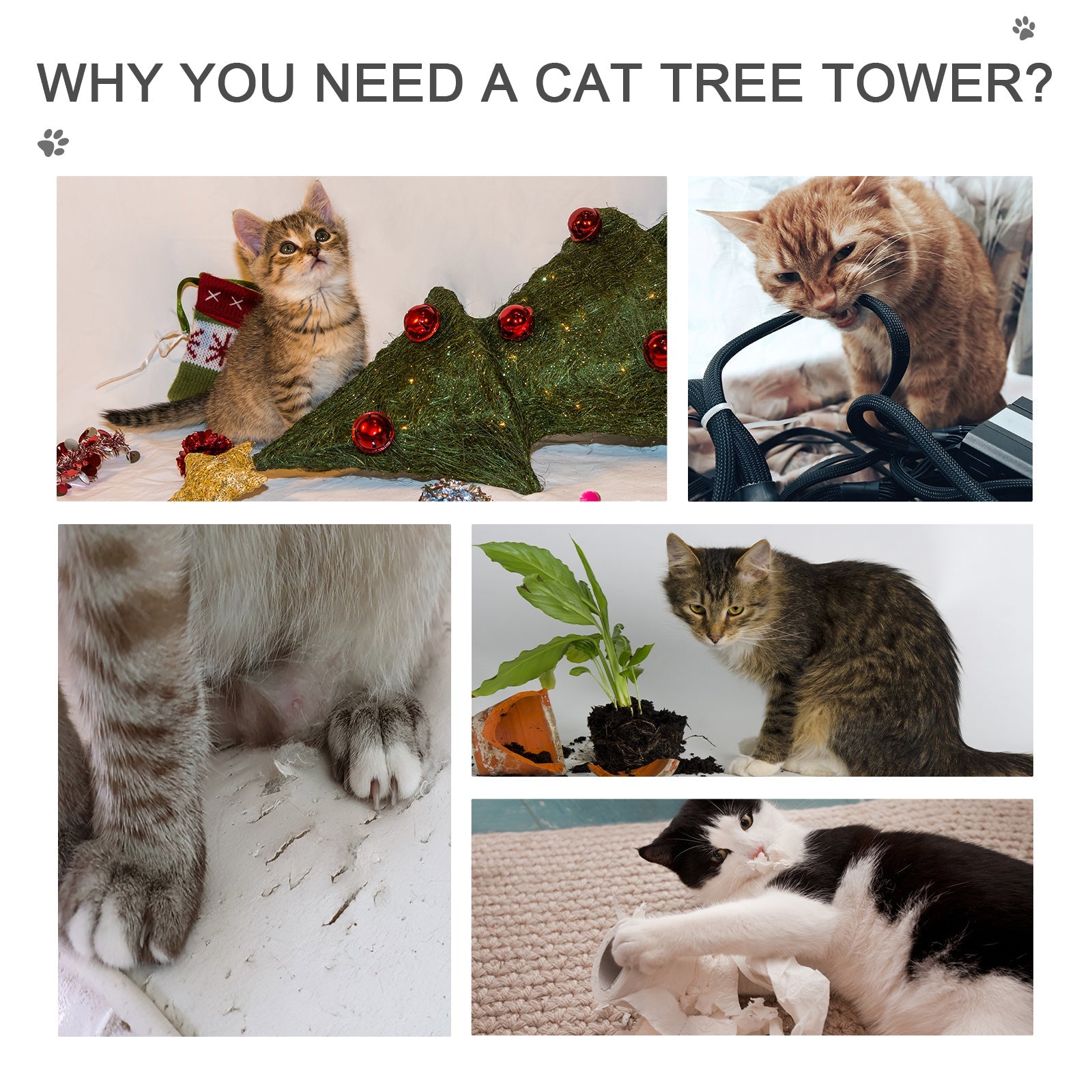 KFX-5274173 Adjustable Height 5-Tier Cat Climbing Tree for Ceiling to Floor with Scratching Posts and Durable Plush Cover