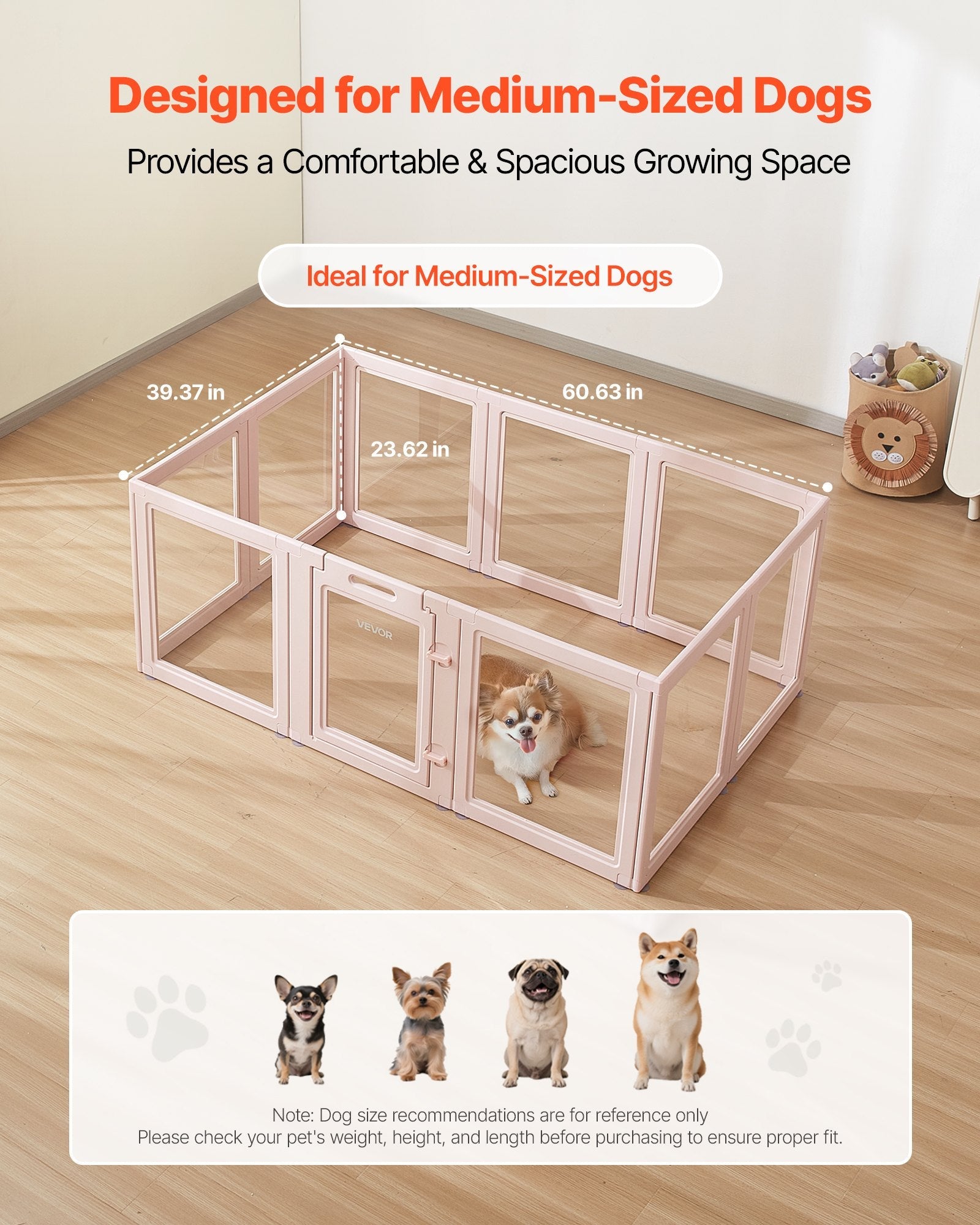 KFX-5274557 Transparent Dog Whelping Box with Window - 60x39x23 Inch Playpen for Medium Dogs