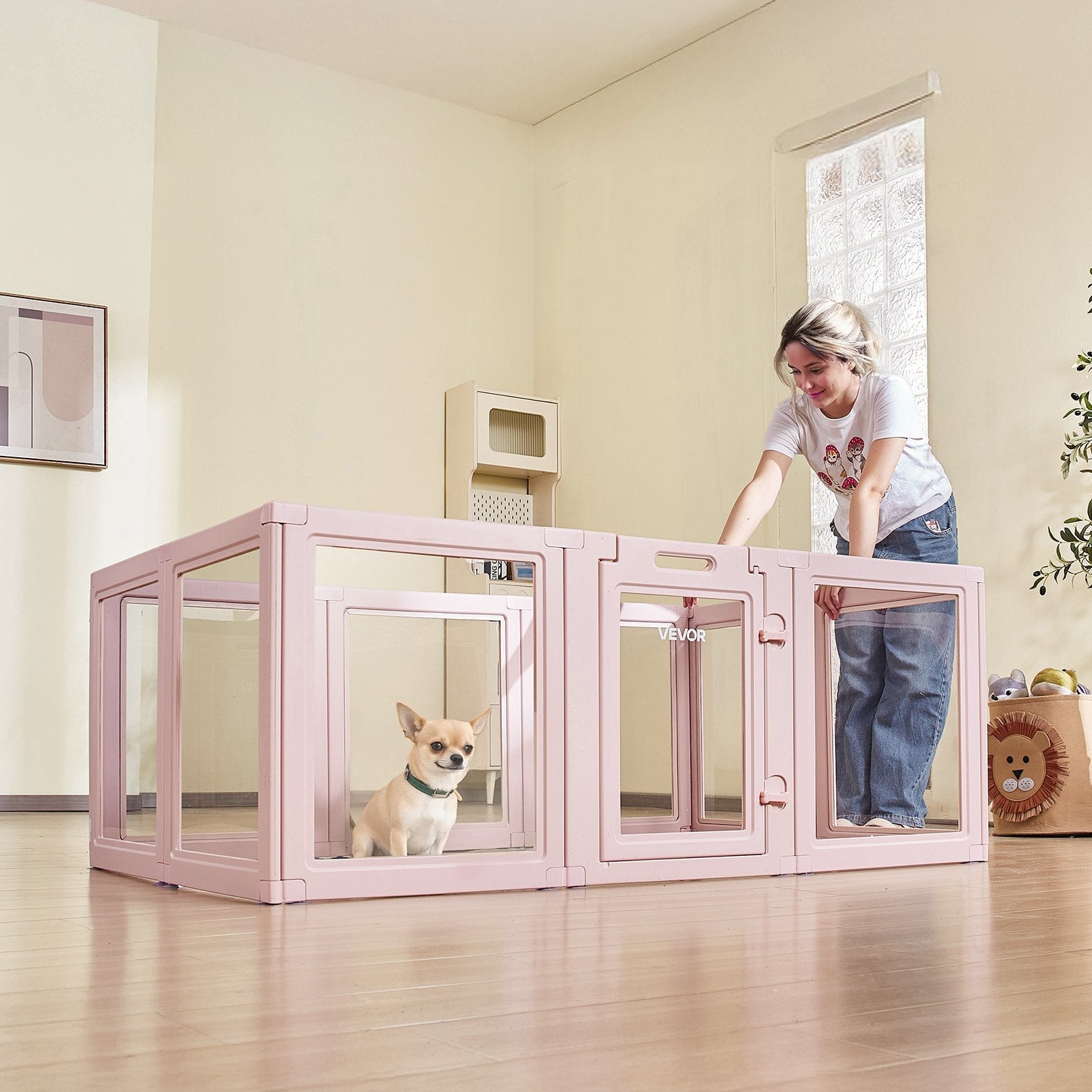 KFX-5274557 Transparent Dog Whelping Box with Window - 60x39x23 Inch Playpen for Medium Dogs