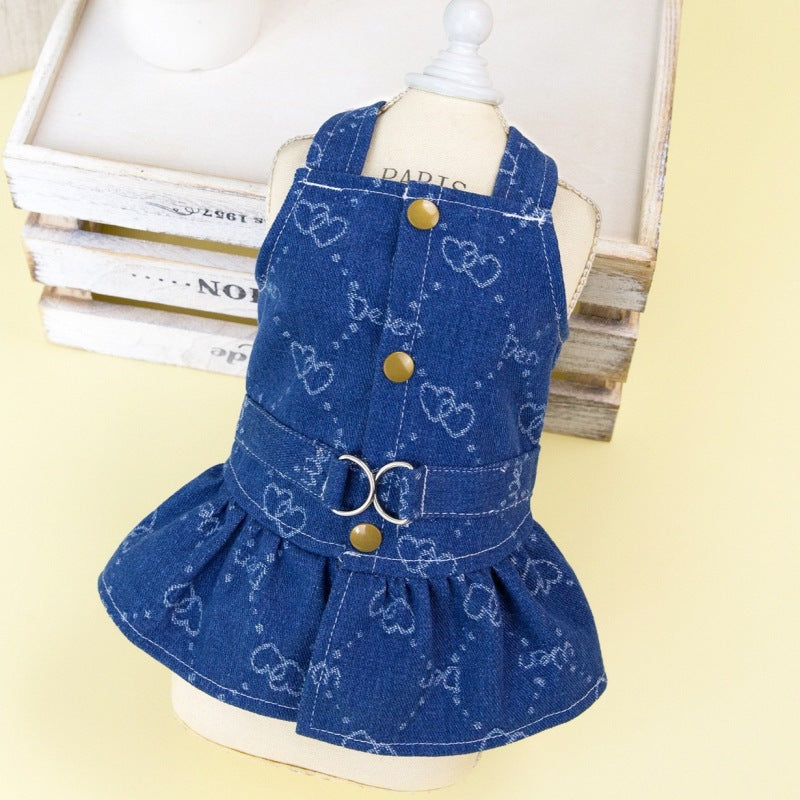 KFX-5278269 Denim Princess Dress for Small Dogs – Spring and Autumn Fashionable Pet Outfit