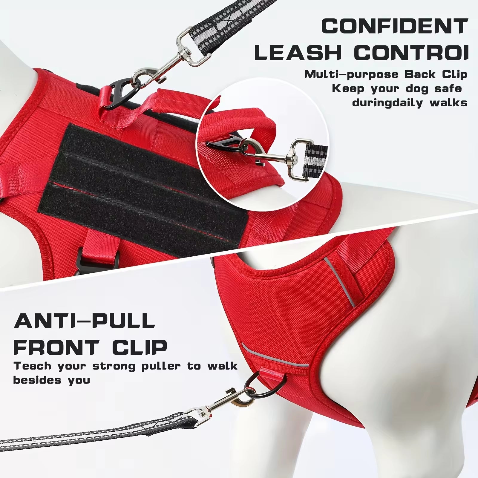 KFX-5278653 Durable Adjustable Tactical Dog Harness with Dual Handles for Large Dogs