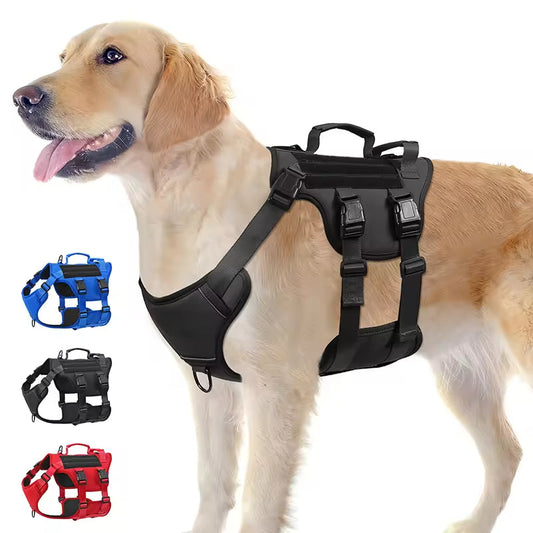 KFX-5278653 Durable Adjustable Tactical Dog Harness with Dual Handles for Large Dogs