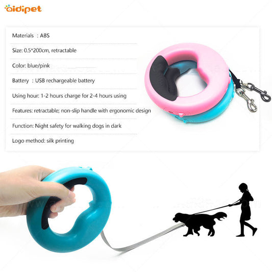 KFX-5280445 LED Automatic Telescopic Traction Rope for Pets - Rechargeable with Ergonomic Handle, 0.5*200 cm, Available in Blue, White, Pink