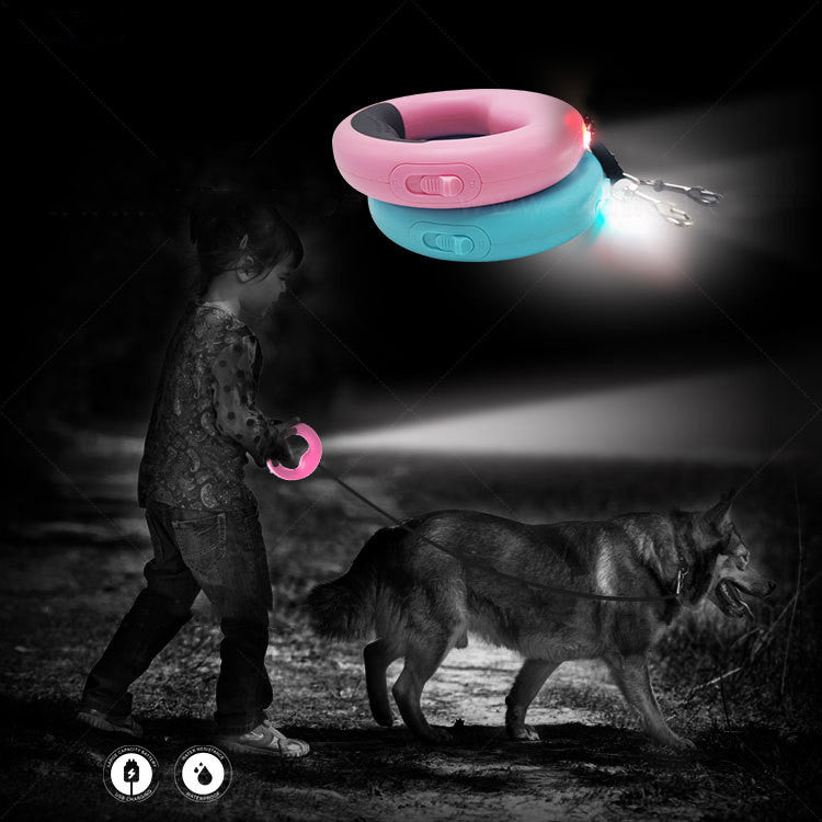 KFX-5280445 LED Automatic Telescopic Traction Rope for Pets - Rechargeable with Ergonomic Handle, 0.5*200 cm, Available in Blue, White, Pink