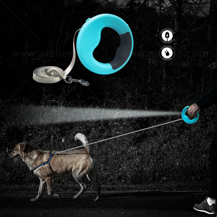 KFX-5280445 LED Automatic Telescopic Traction Rope for Pets - Rechargeable with Ergonomic Handle, 0.5*200 cm, Available in Blue, White, Pink