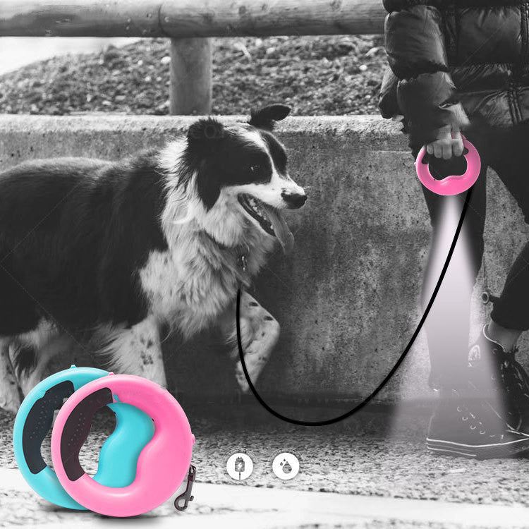 KFX-5280445 LED Automatic Telescopic Traction Rope for Pets - Rechargeable with Ergonomic Handle, 0.5*200 cm, Available in Blue, White, Pink