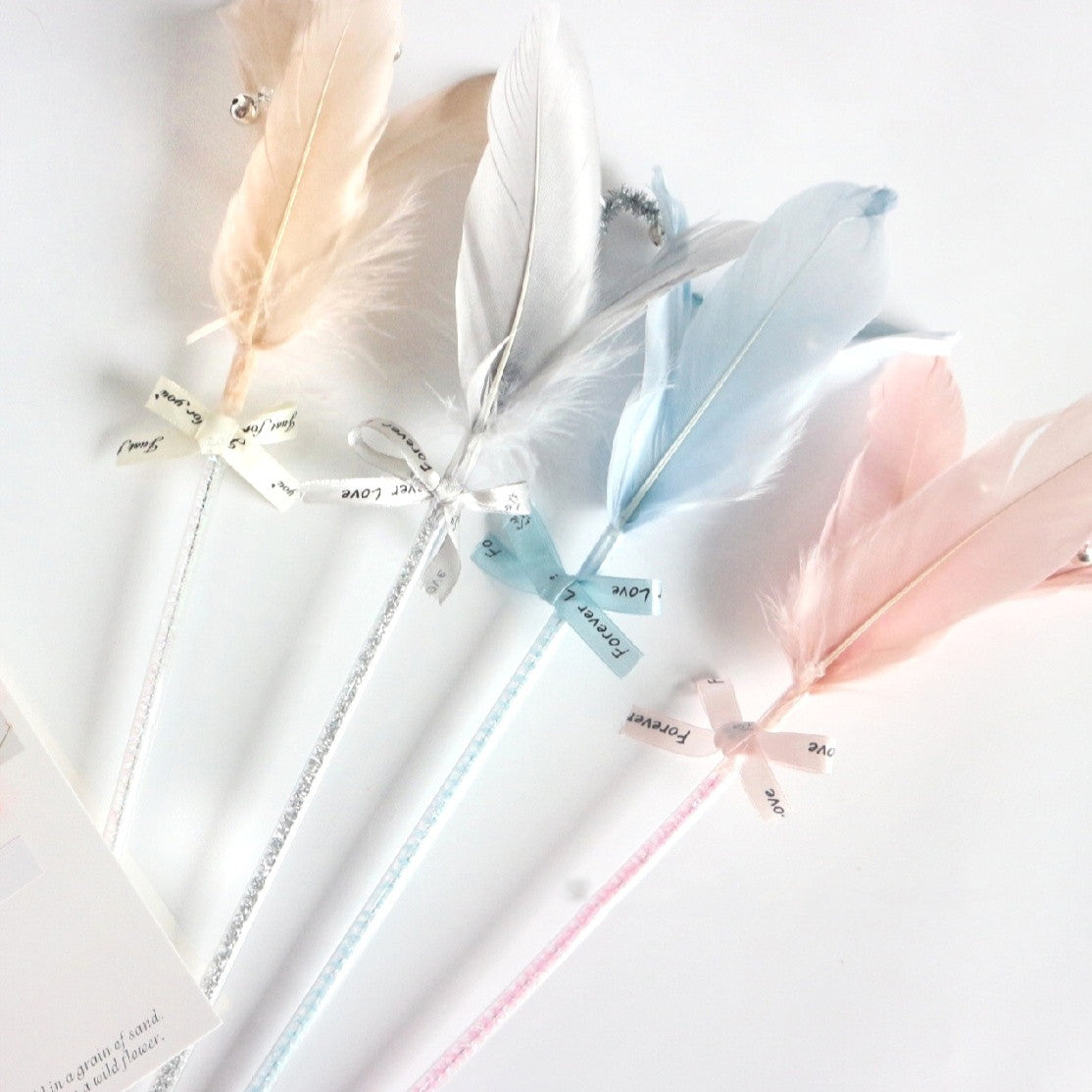 KFX-5281469 Doudou Cat Stick with Feather, Bell, and Ribbons - 3-Piece Set in Multiple Colors