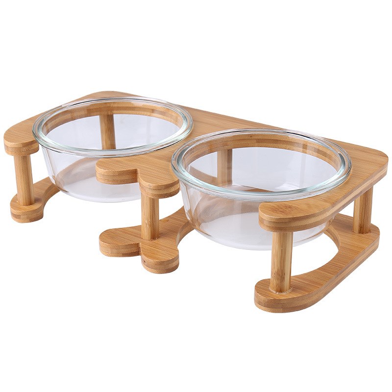 KFX-5282621 Elegant Glass Cat Bowls - Single & Double Designs Available, Various Sizes
